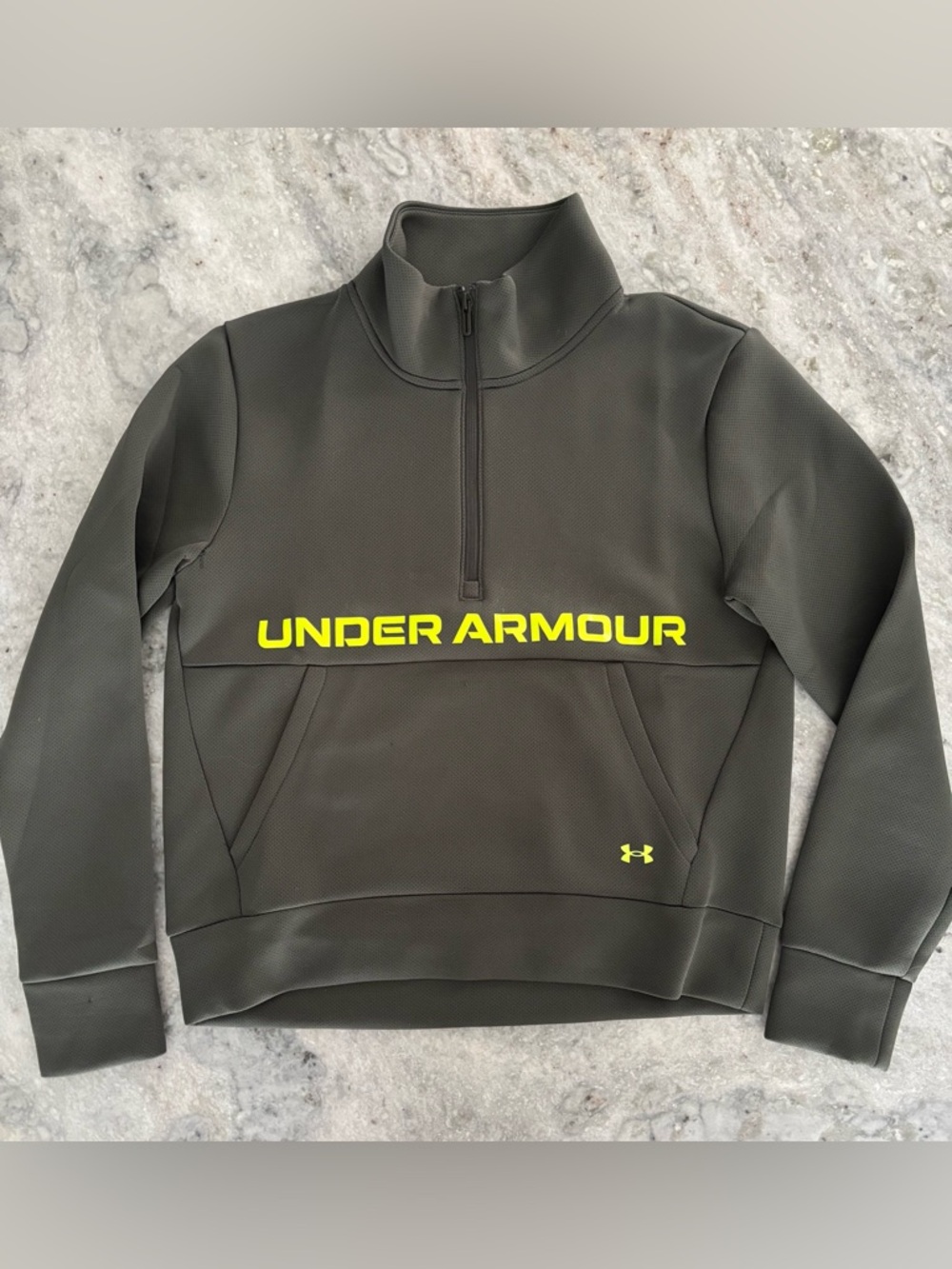 Under Armour Olive Green Quarter-Zip Pullover with Neon Yellow Logo